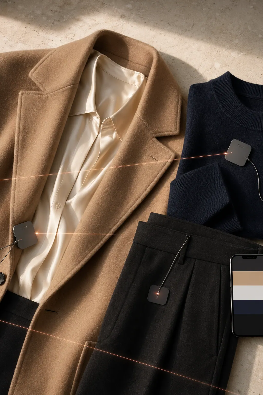 Camel coat and silk shirt